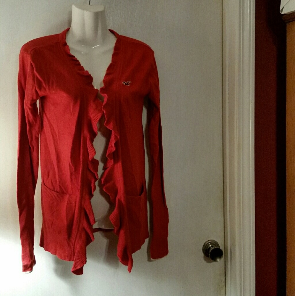 Hollister Red Ruffled Cardigan Sweater - Small